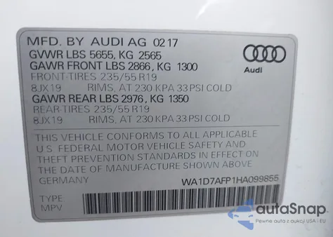 2017 Audi Q5 3.0T Premium Plus from USA, damaged, VIN WA1D7AFP1HA099855
